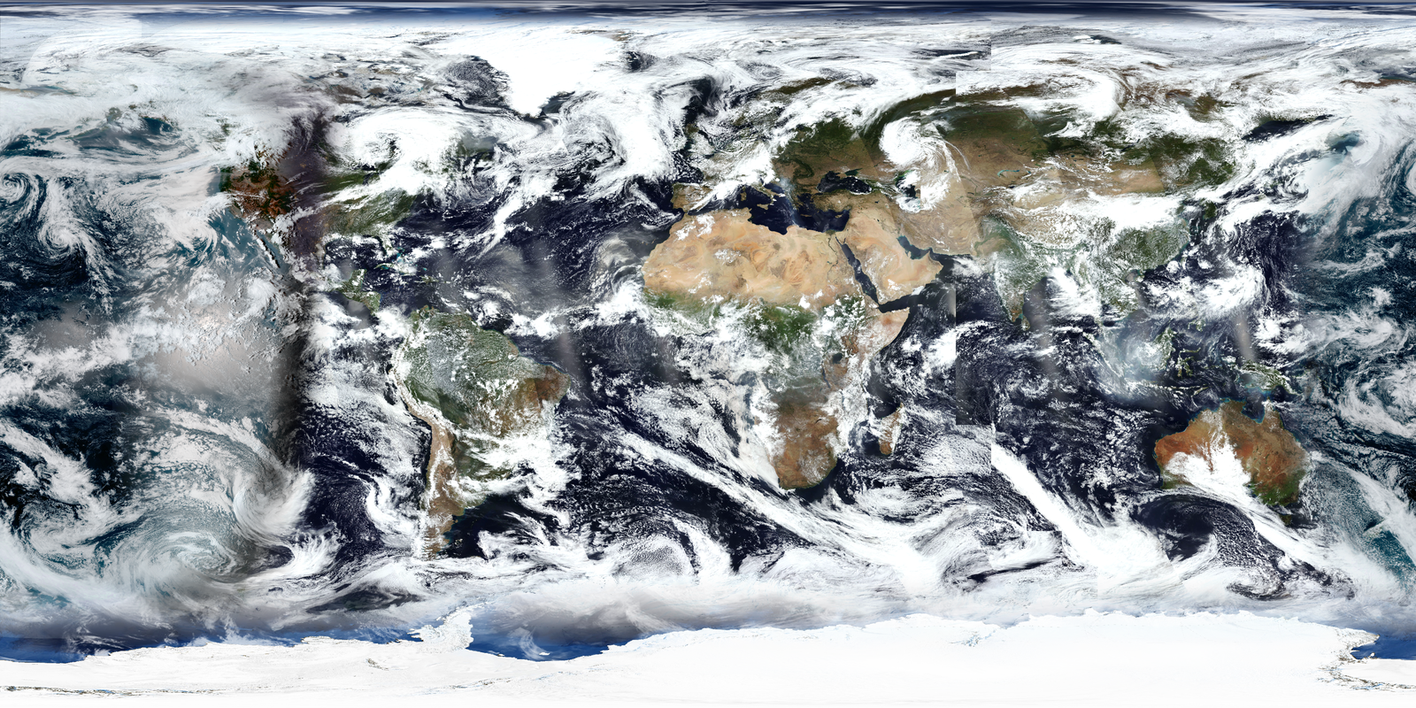 Earth satellite mosaic combining recent observations with a static geographic background